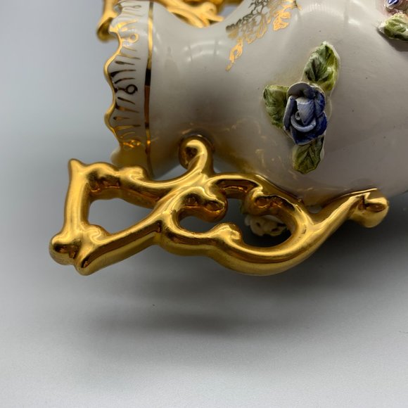 Vintage Elpa Alcobaca Gold Trimmed Floral Bud Vase Made in Portugal 6" High - Picture 6 of 13